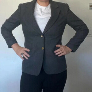 Vintage wool blend blazer grey blazer 2 gold buttons 2 pockets shoulder pads‎